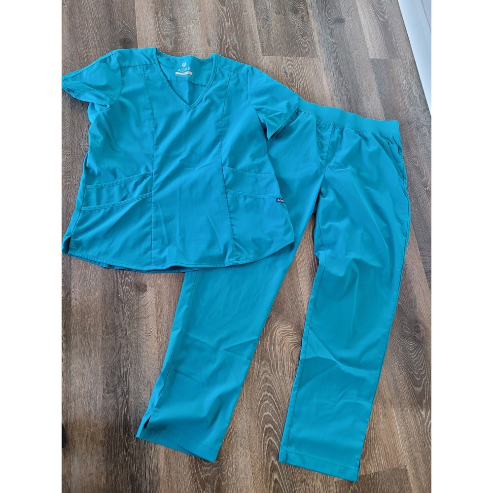 Adar Pro Teal Blue Scrub Set XL V-Neck Top Elastic Waist Pants P9100 Womens #22
